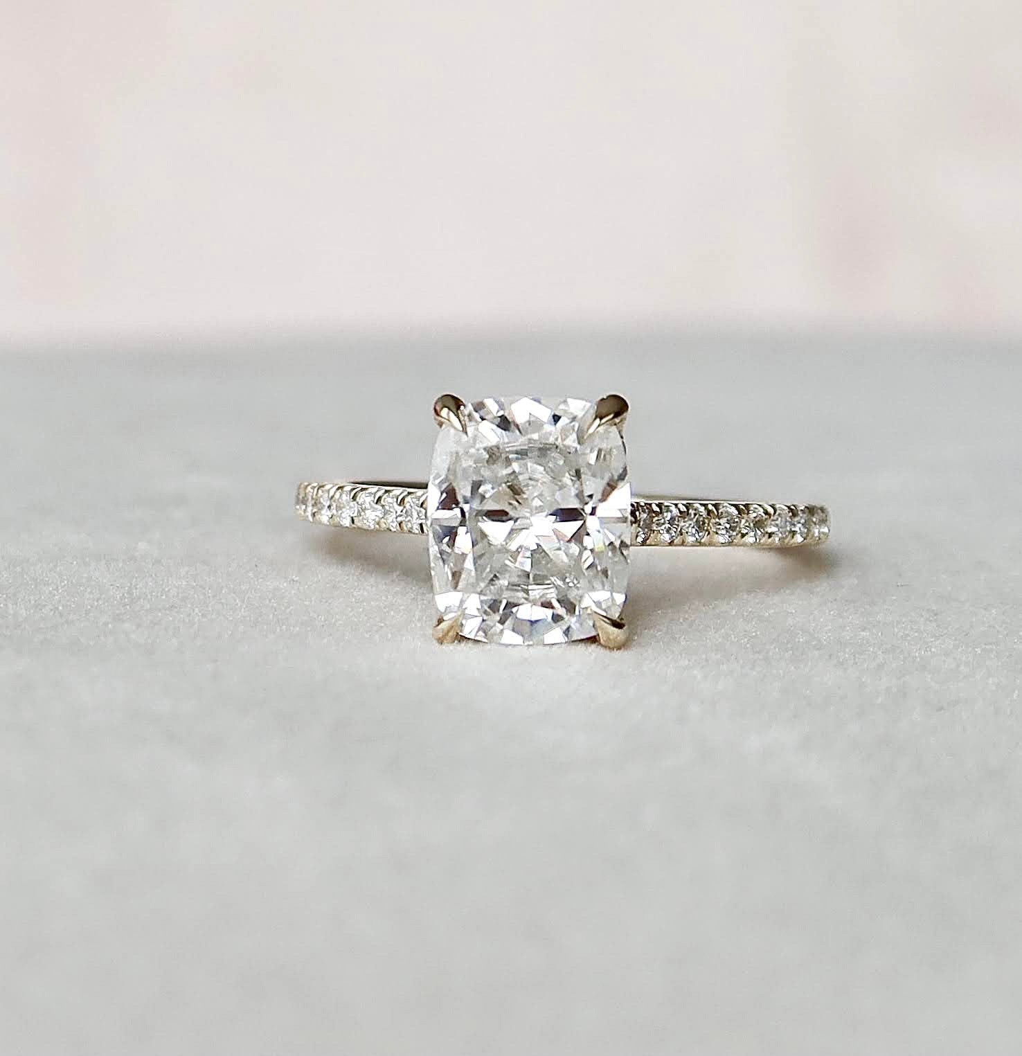 2.50CT Cushion Cut Moissanite Cathedral Setting Engagement Ring