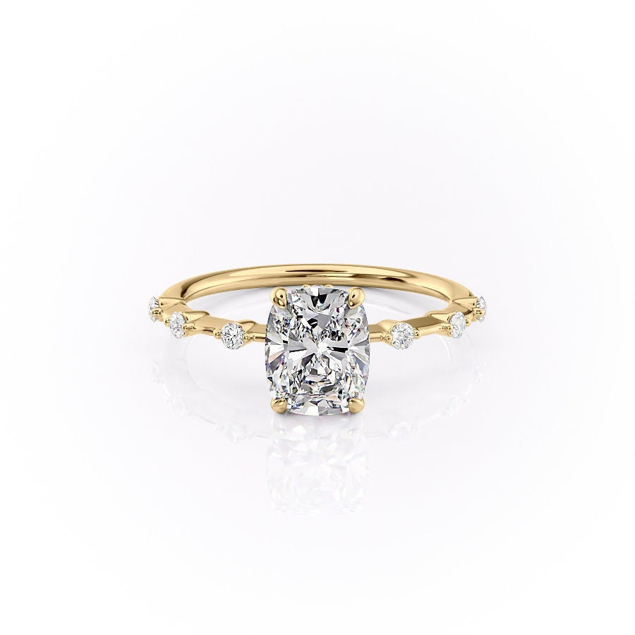 2.0CT Elongated Cushion Moissanite Diamond Petite Pave Engagement Ring