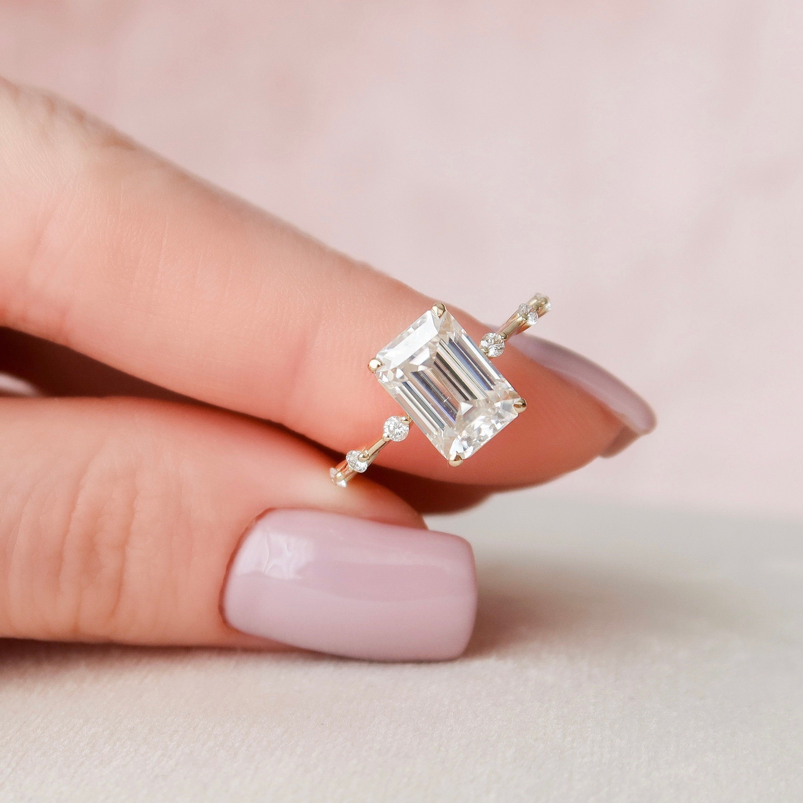 3.0CT Emerald Cut Moissanite Solitaire Engagement Ring