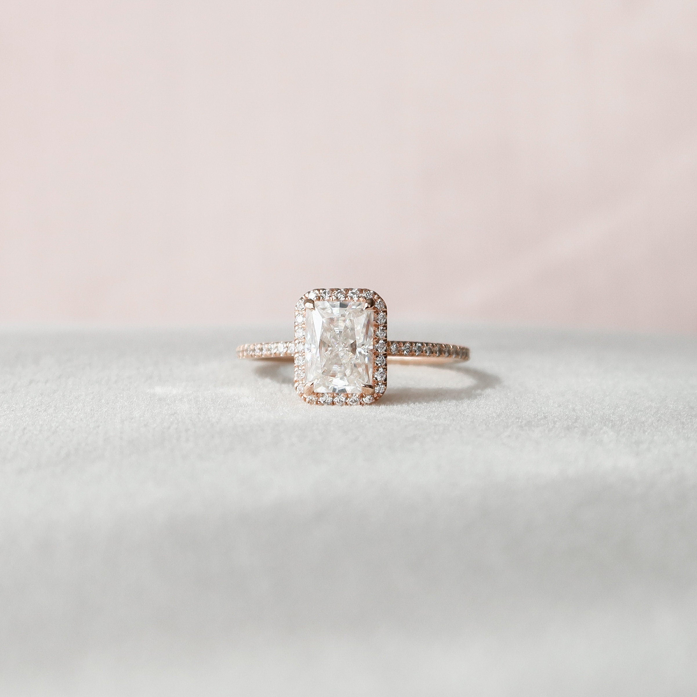 2.0CT Radiant Pave Moissanite Diamond Halo Engagement Ring