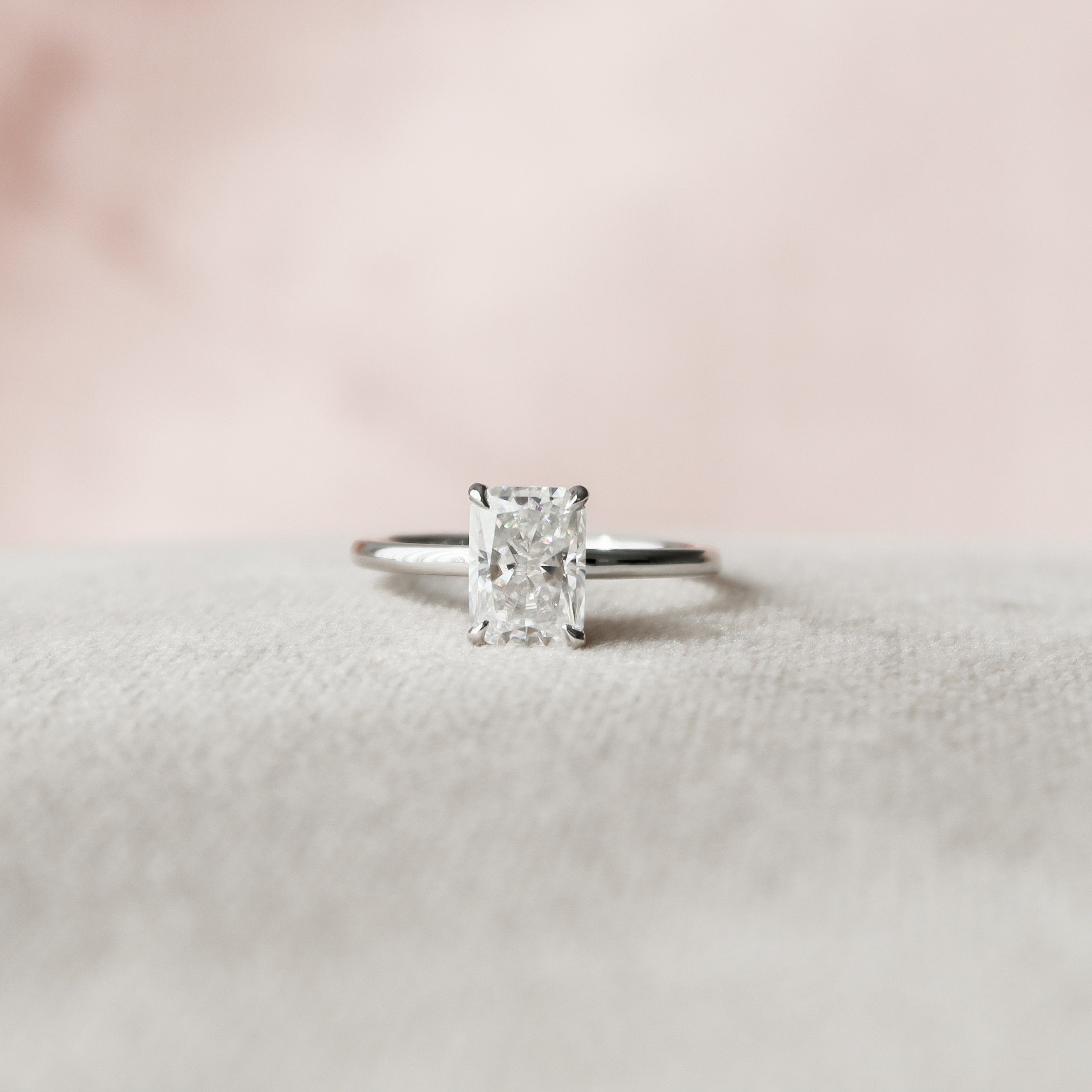 1.50CT Radiant Solitaire Moissanite Diamond Hidden Halo Engagement Ring