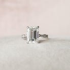 5.0CT Emerald Cut Vintage Pave Moissanite Diamond Four Prong Engagement Ring