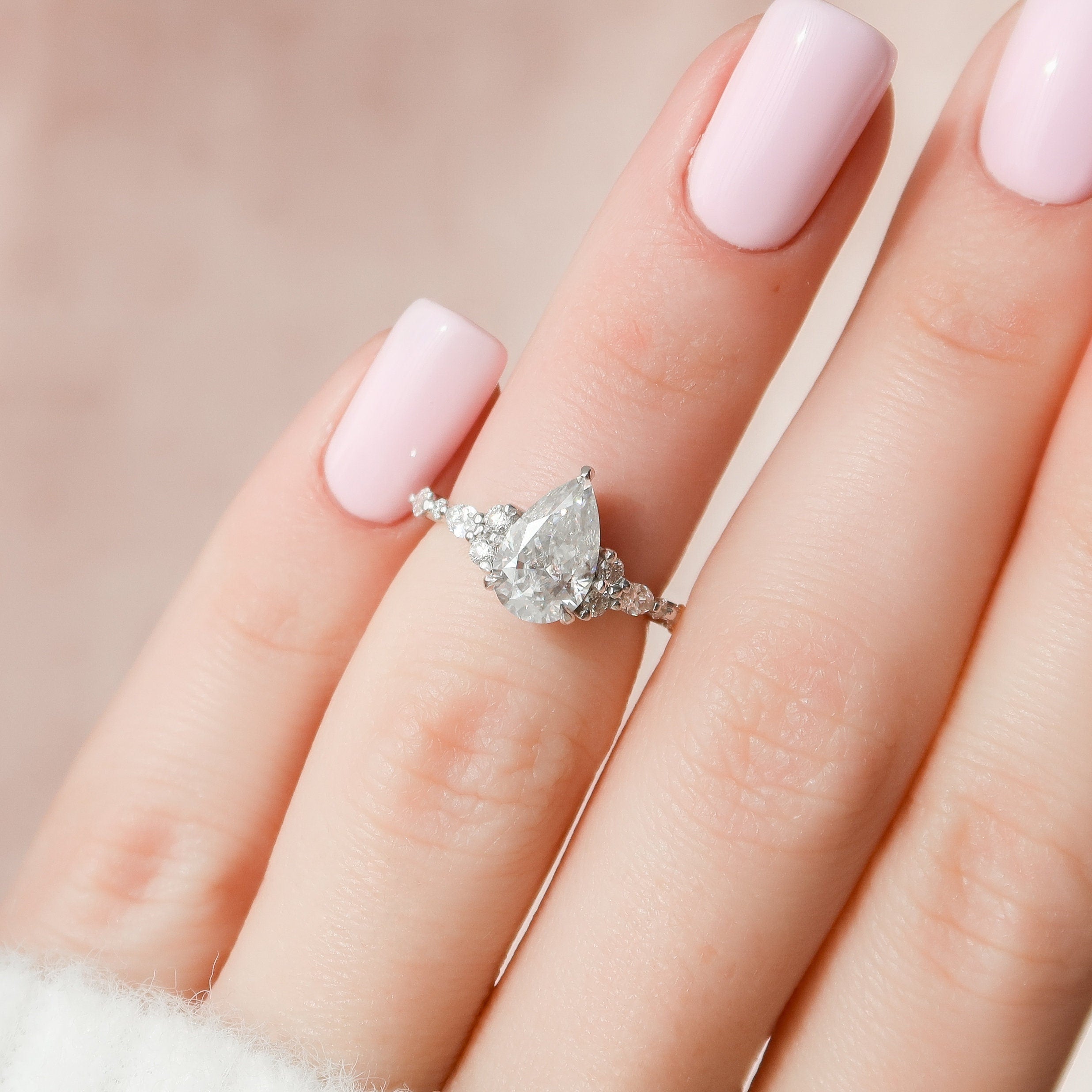 1.50CT Pear Moissanite Diamond Cluster Engagement Ring For Women