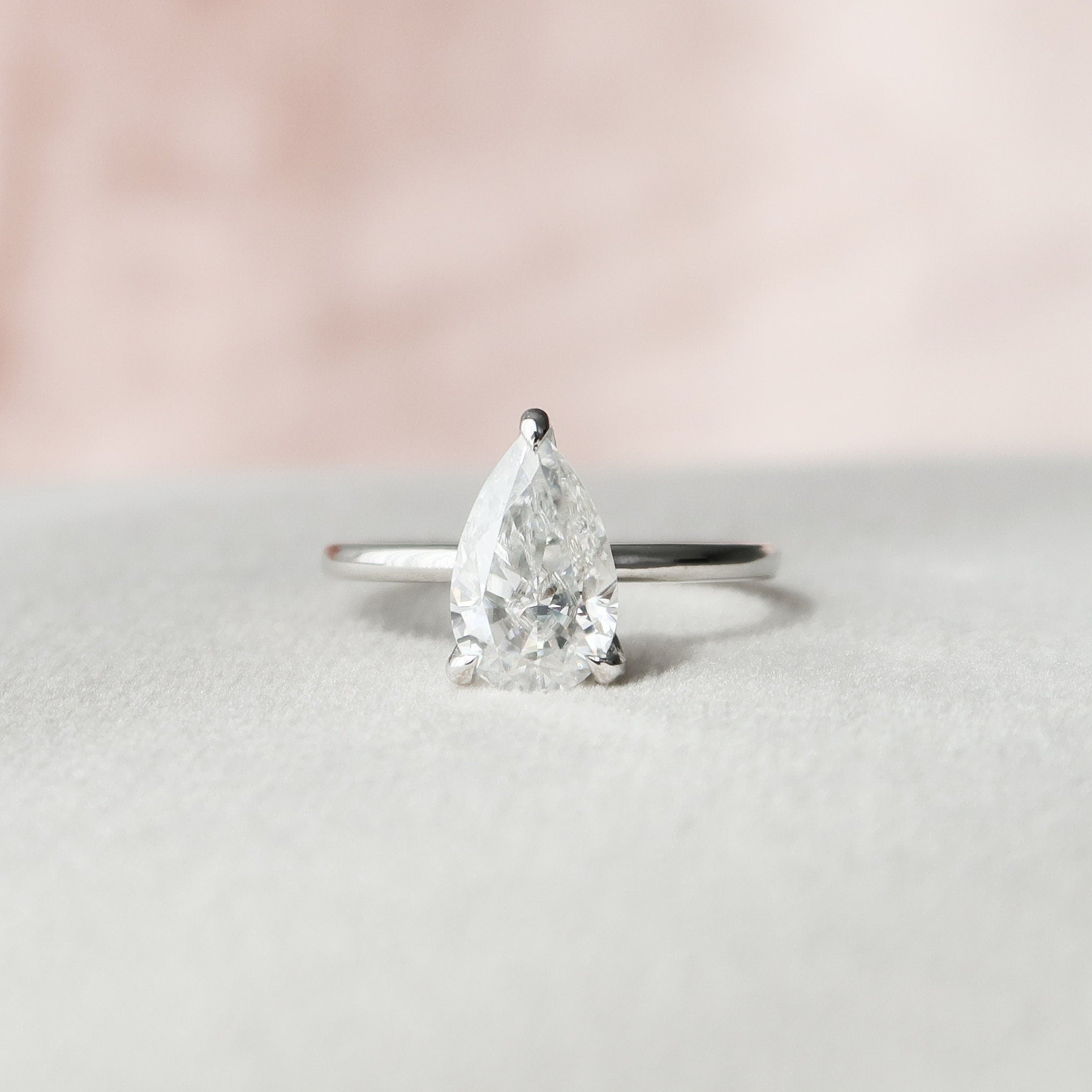 1.50CT Pear Solitaire Moissanite Diamond Hidden Halo Engagement Ring