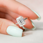 4.50CT Emerald Cut Hidden Halo Moissanite Diamond Open Setting Engagement Ring