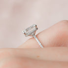 3.0CT Emerald Cut Pave Moissanite Diamond Hidden Halo Engagement Ring