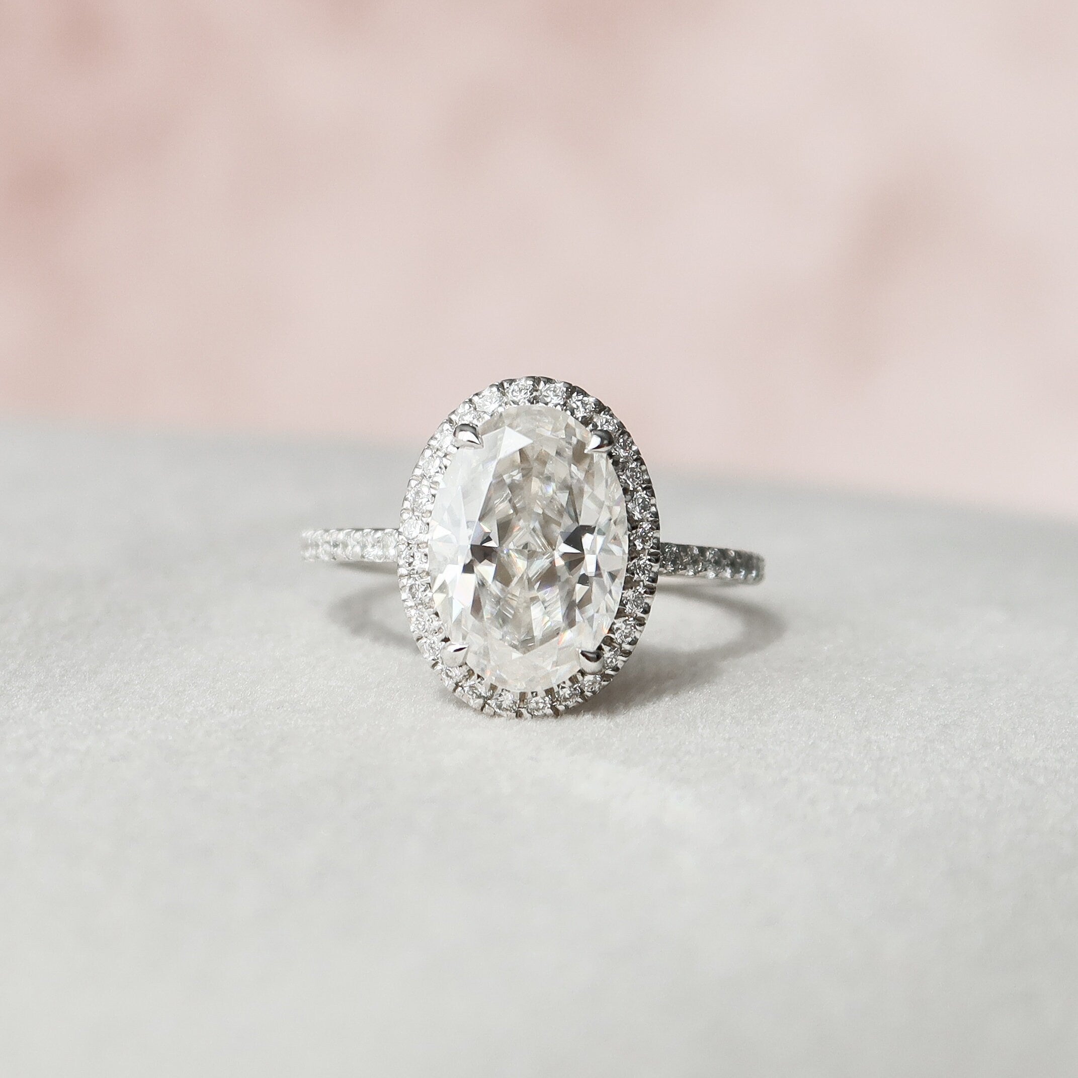 2.50CT Oval Pave Moissanite Diamond Halo Engagement Ring In Solid Gold