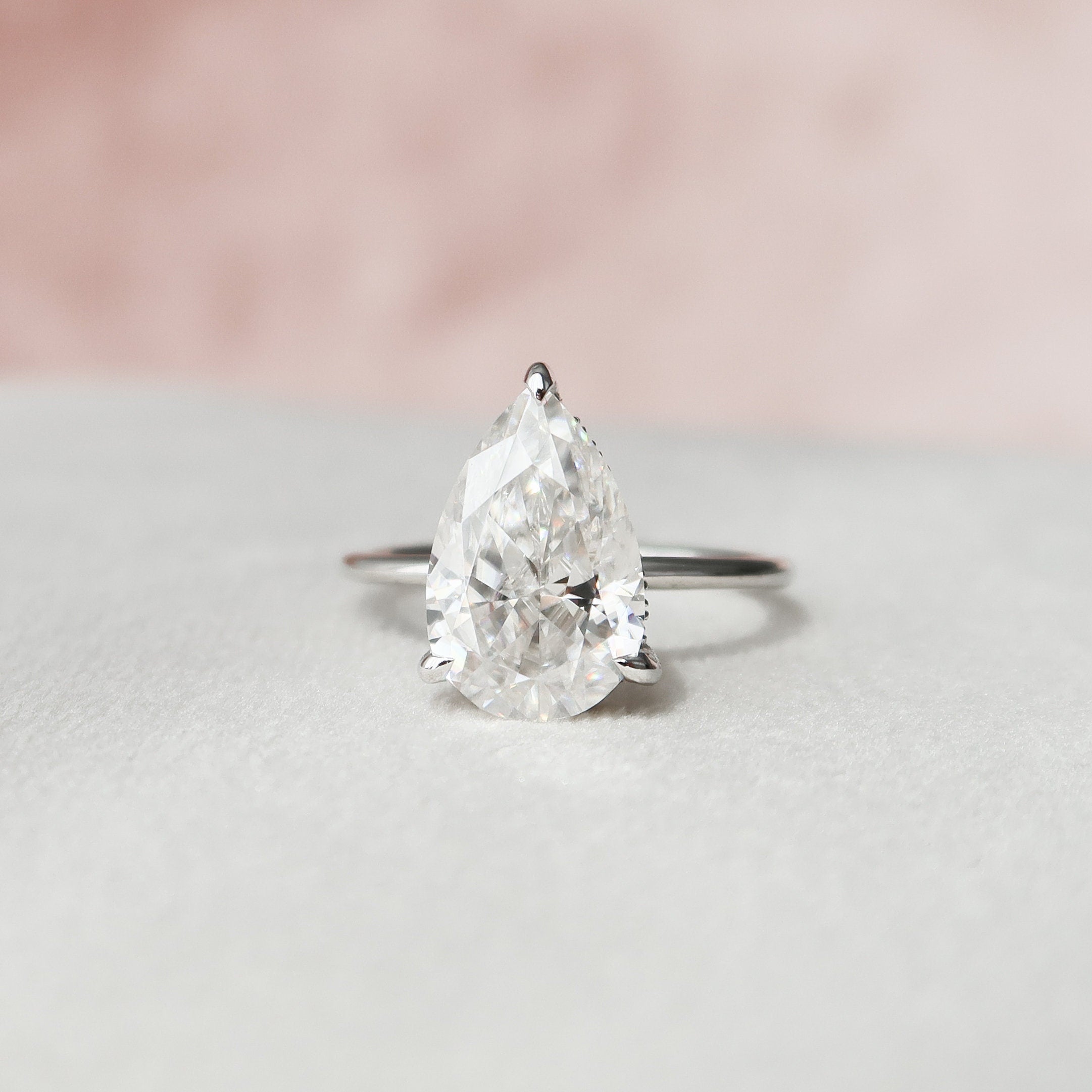 3.0CT Pear Hidden Halo Moissanite Diamond Solitaire Engagement Ring