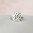 4.0CT Cathedral Set Cushion Halo Moissanite Diamond Three Sided Pave Engagement Ring