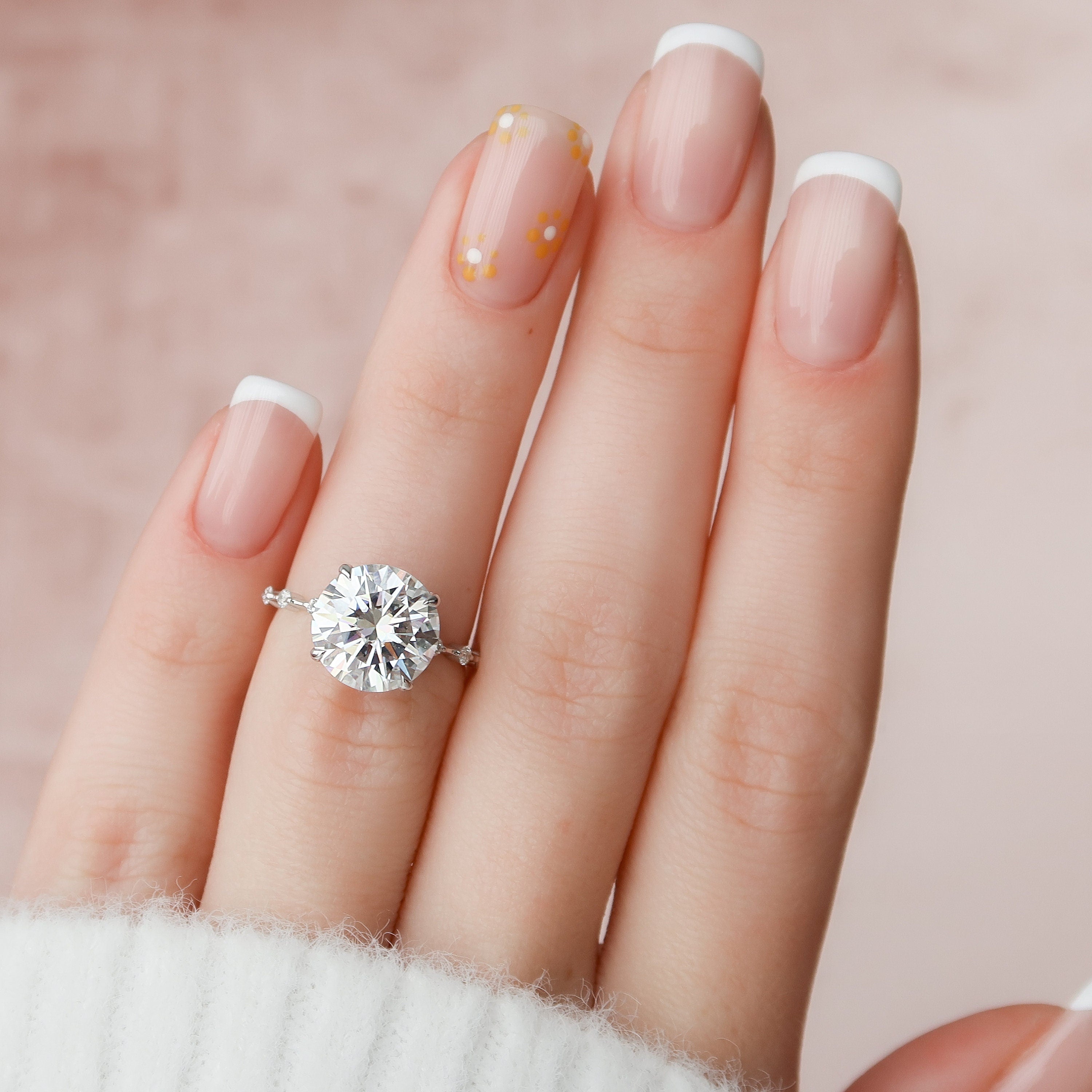 4.0CT Round Petite Pave Moissanite Diamond Four Prong Engagement Ring