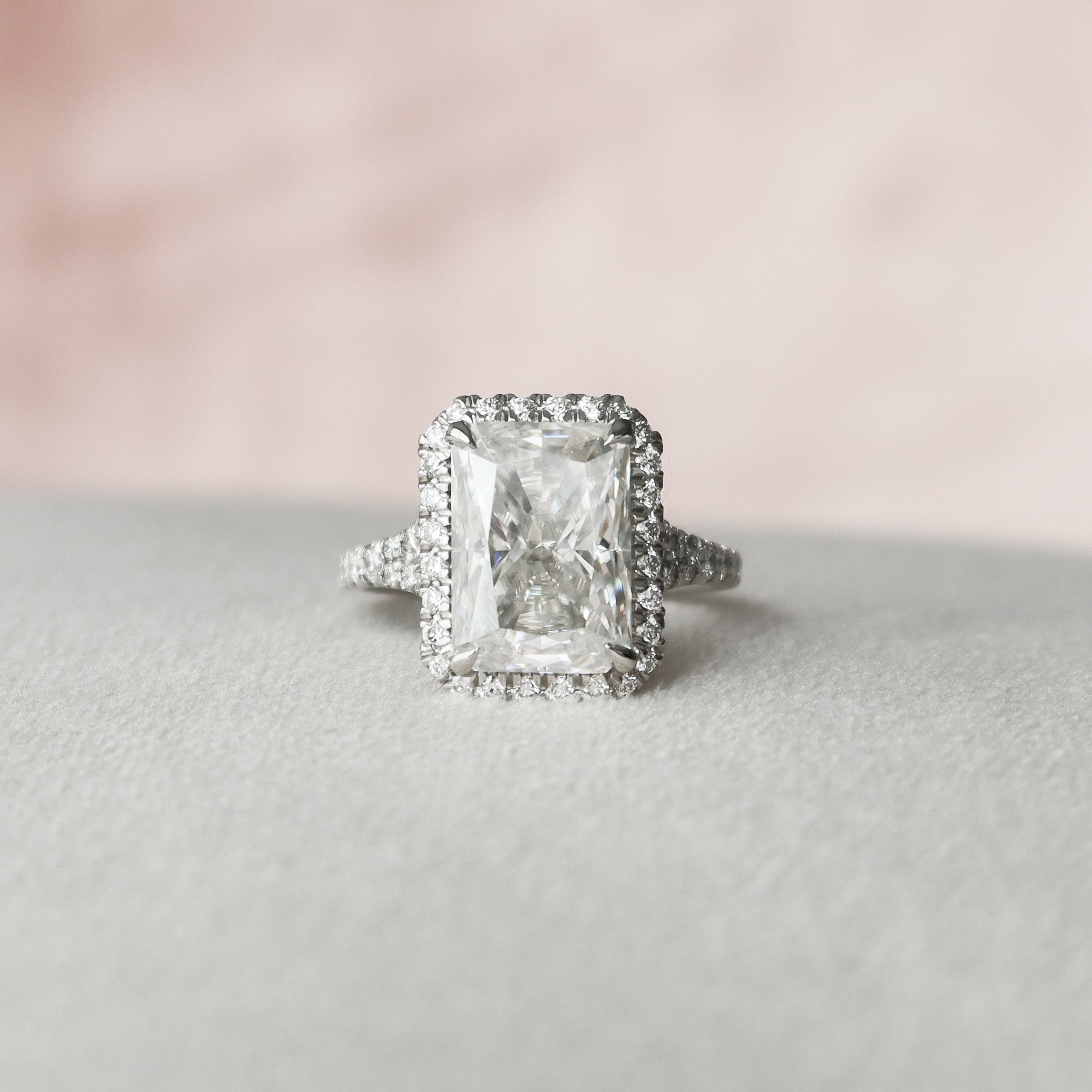 5.50CT Radiant Halo Moissanite Diamond Split Shank Engagement Ring