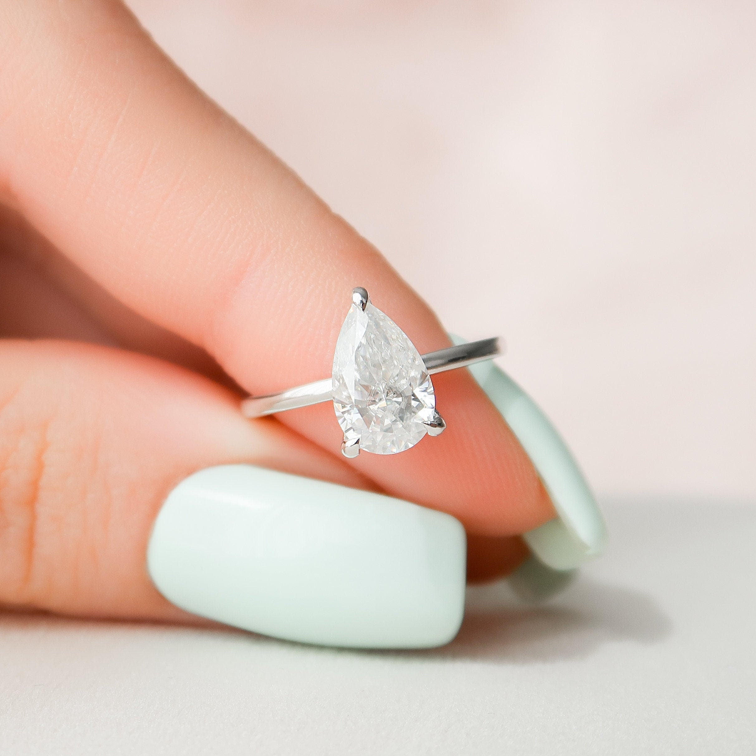 1.50CT Pear Solitaire Moissanite Diamond Hidden Halo Engagement Ring