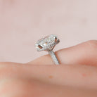 3.0CT Oval Hidden Halo Moissanite Diamond Three Sided Pave Engagement Ring