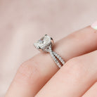 2.0CT Elongated Cushion Split Shank Moissanite Diamond Hidden Halo Engagement Ring