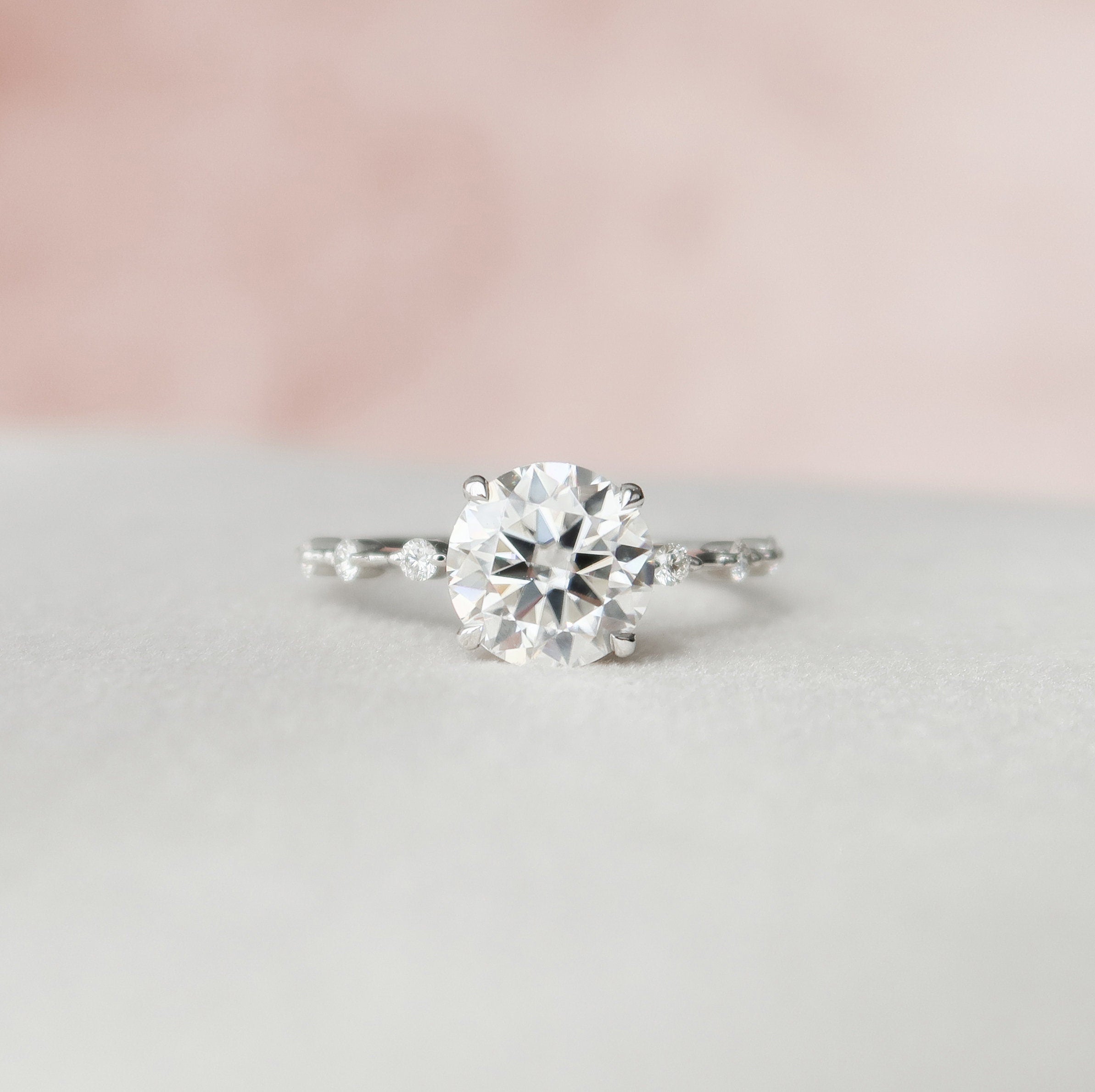 2.0CT Round Petite Pave Moissanite Diamond Engagement Ring