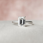 2.0CT Emerald Cut Hidden Halo Moissanite Diamond Four Prong Engagement Ring