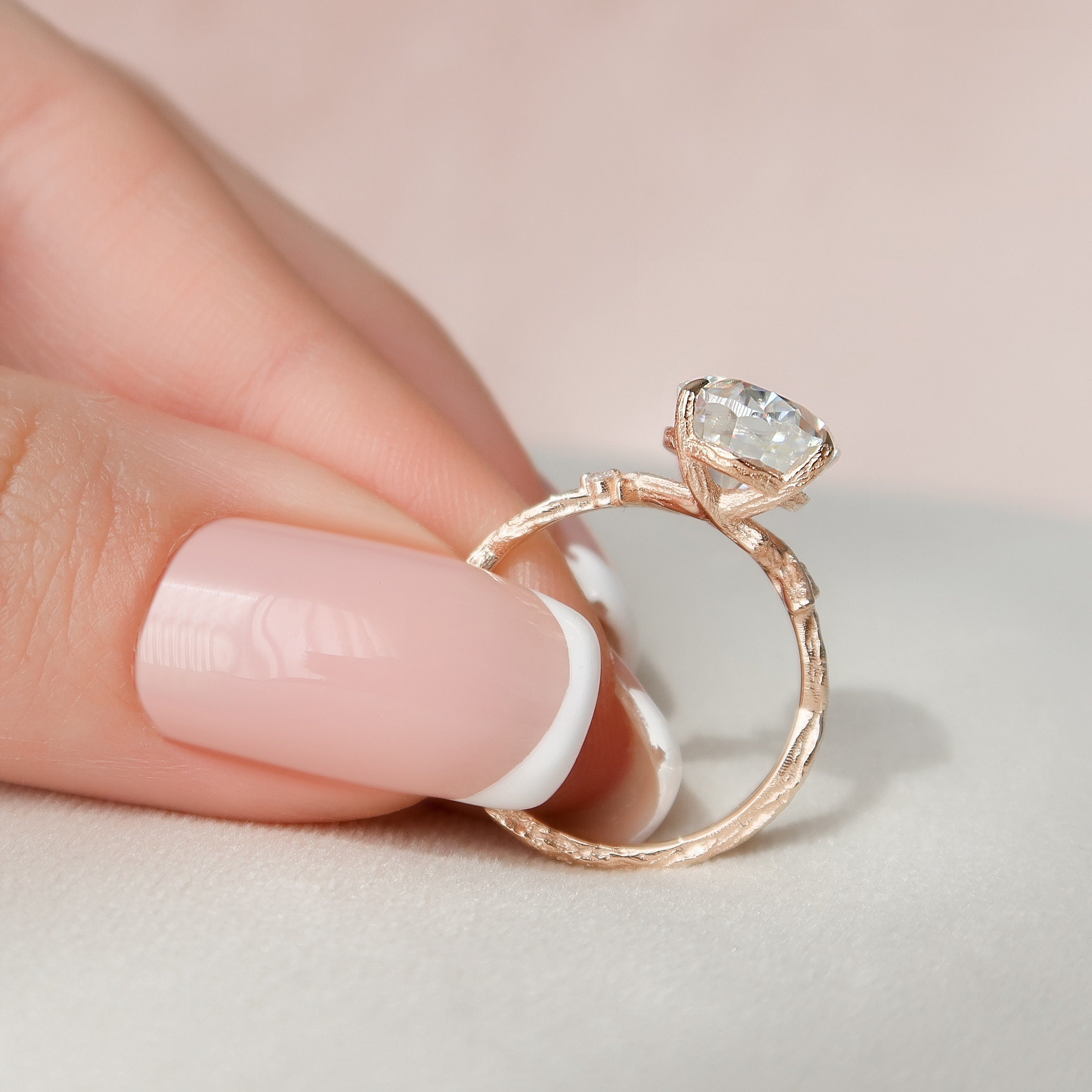 4.0CT Oval Twig Moissanite Diamond Engagement Ring For Women 