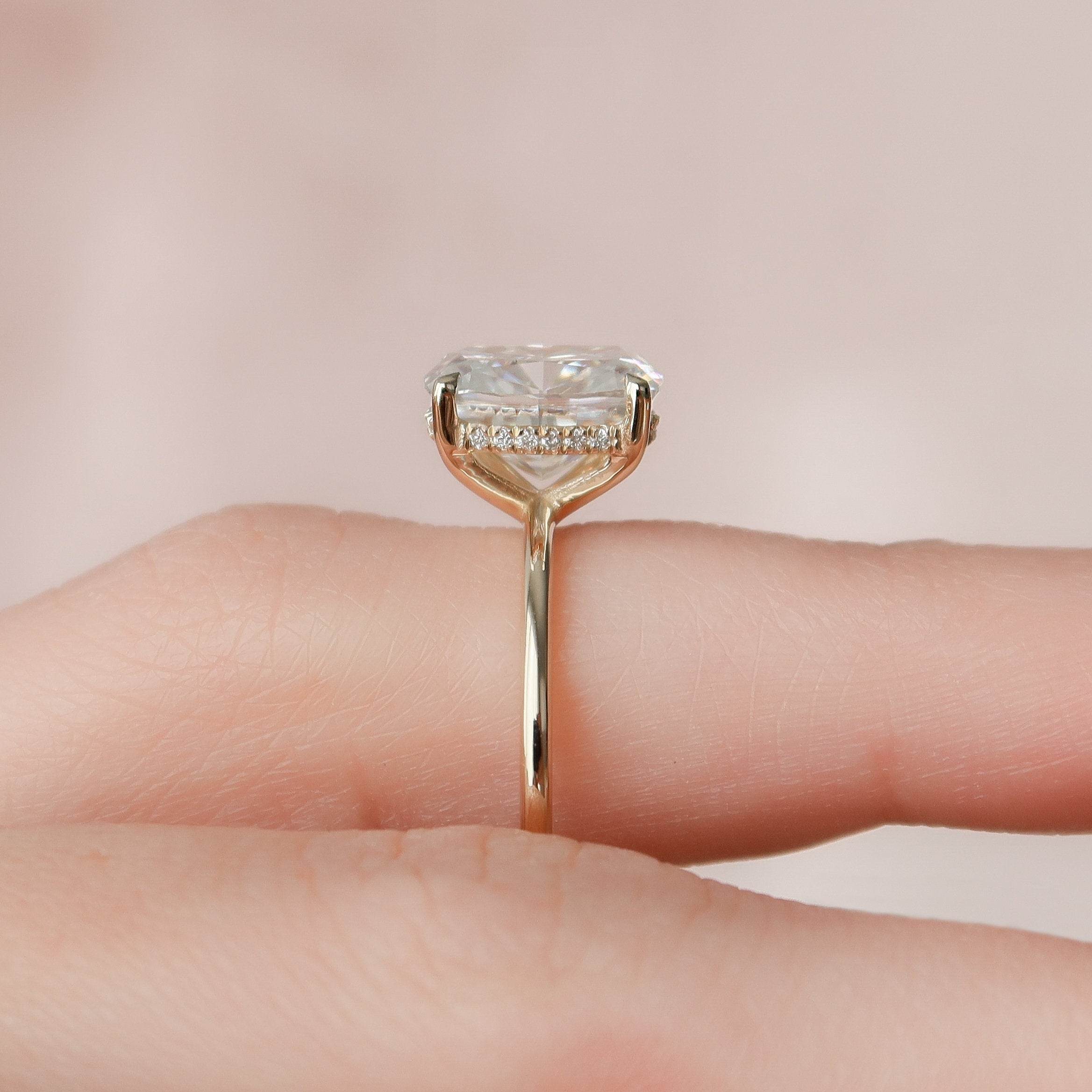 4.0CT Elongated Cushion Hidden Halo Moissanite Diamond Two Tone Engagement Ring