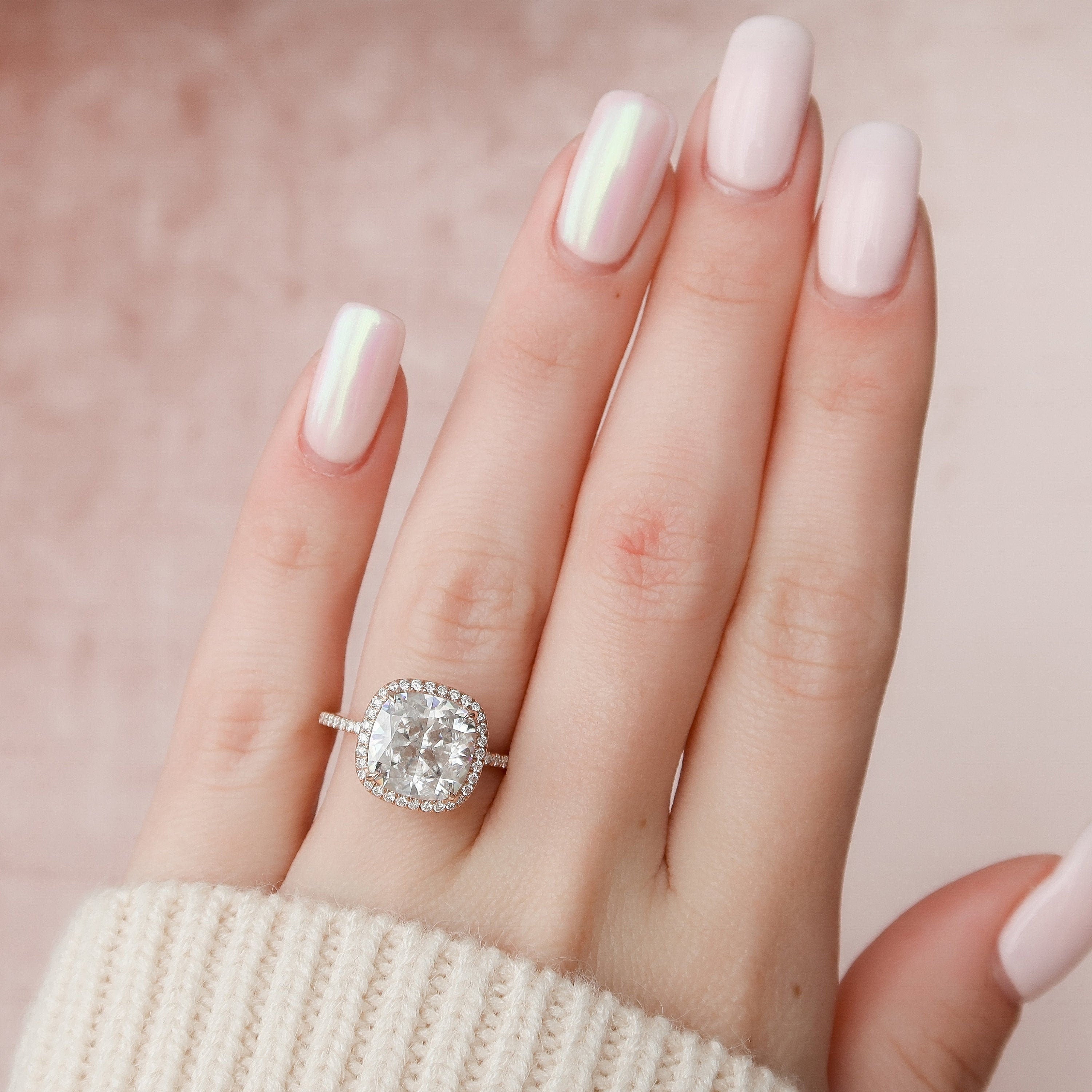5.0CT Cushion Halo Moissanite Diamond Pave Engagement Ring For Women