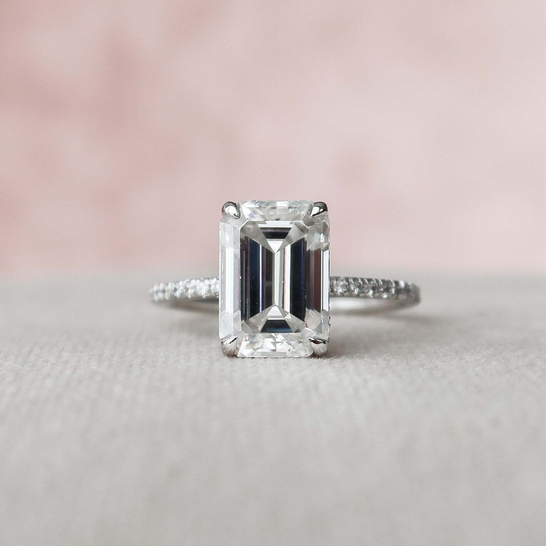 3.0CT Emerald Cut Moissanite Hidden Halo Engagement Ring