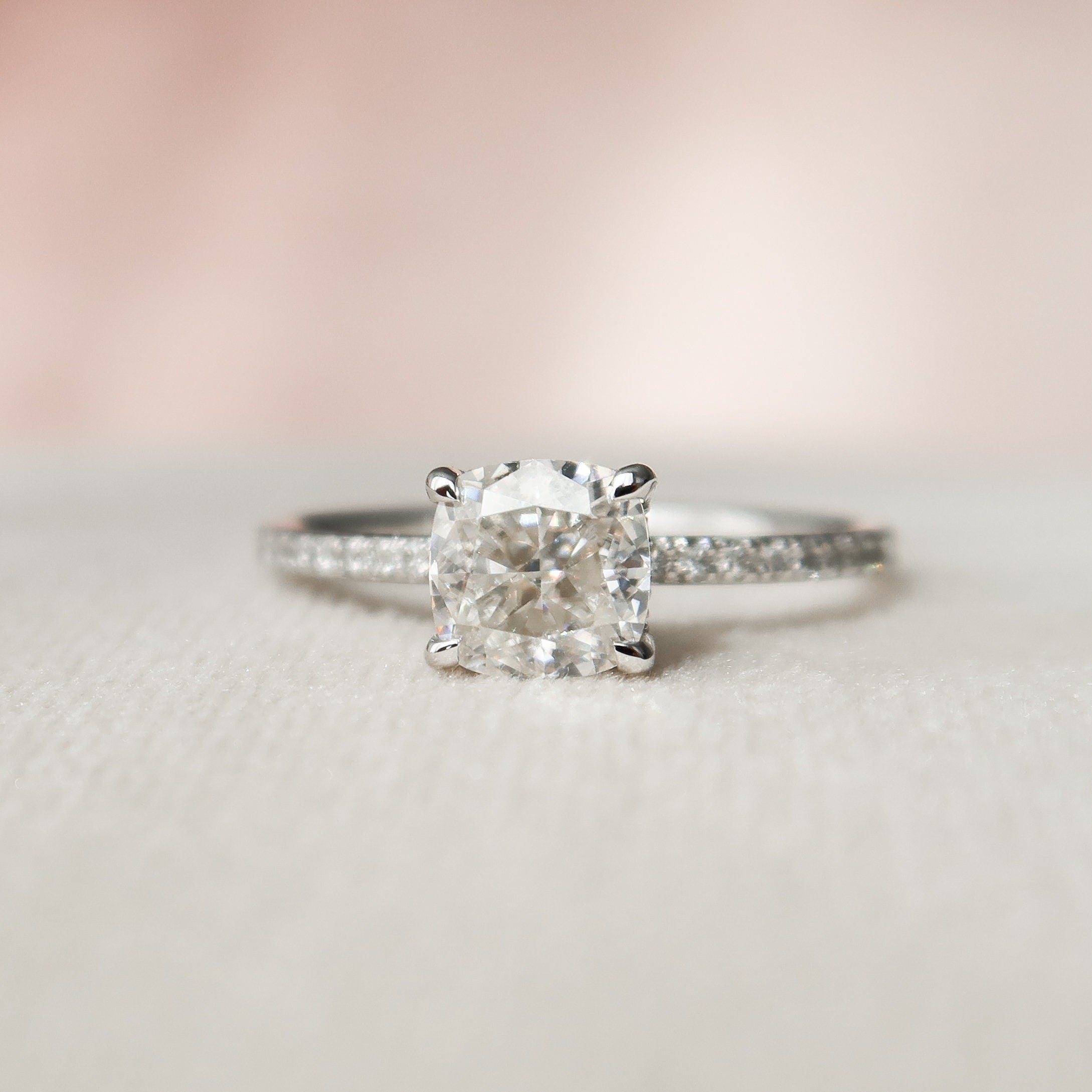 1.0CT Cushion Cut Moissanite Halo Engagement Ring