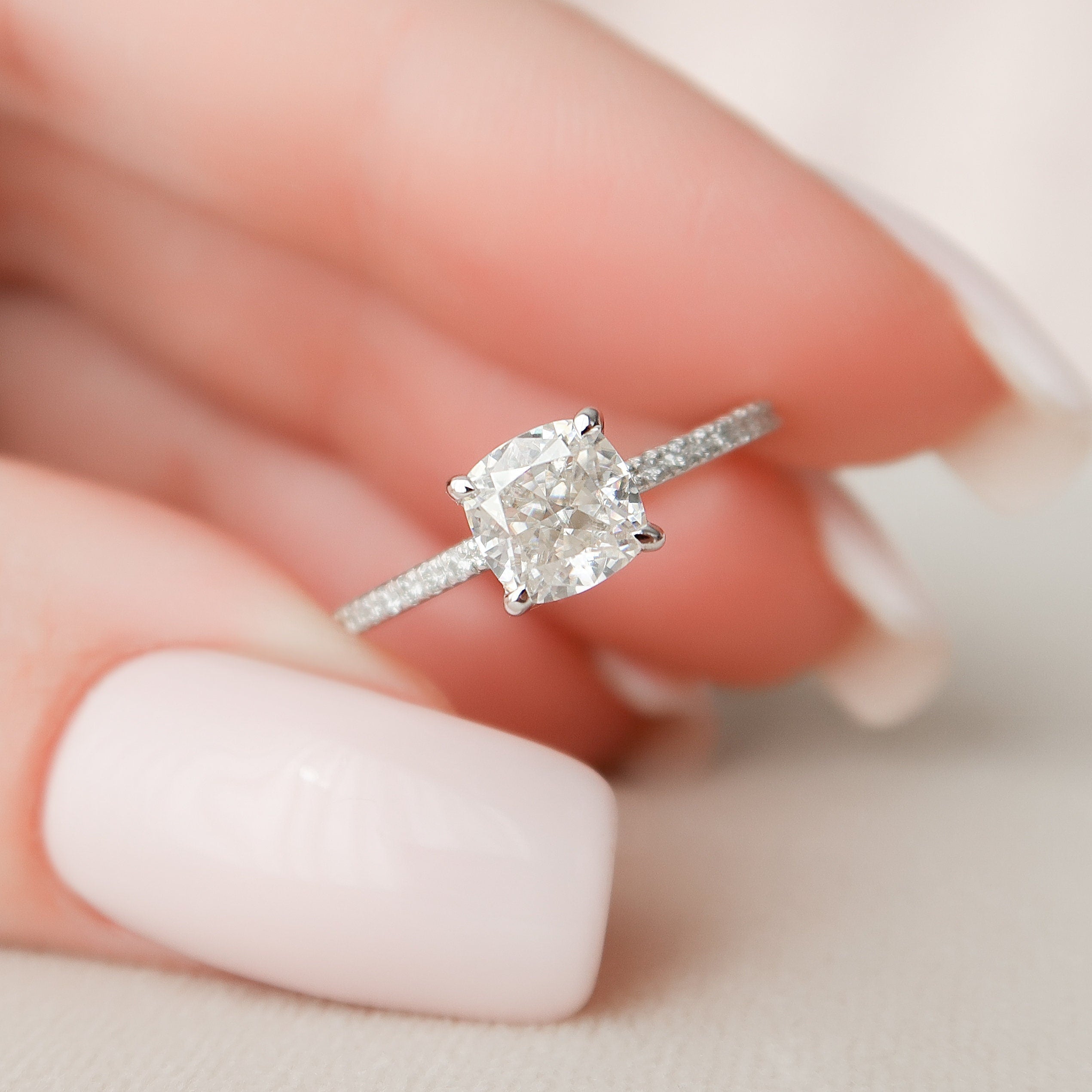 1.0CT Cushion Cut Moissanite Halo Engagement Ring