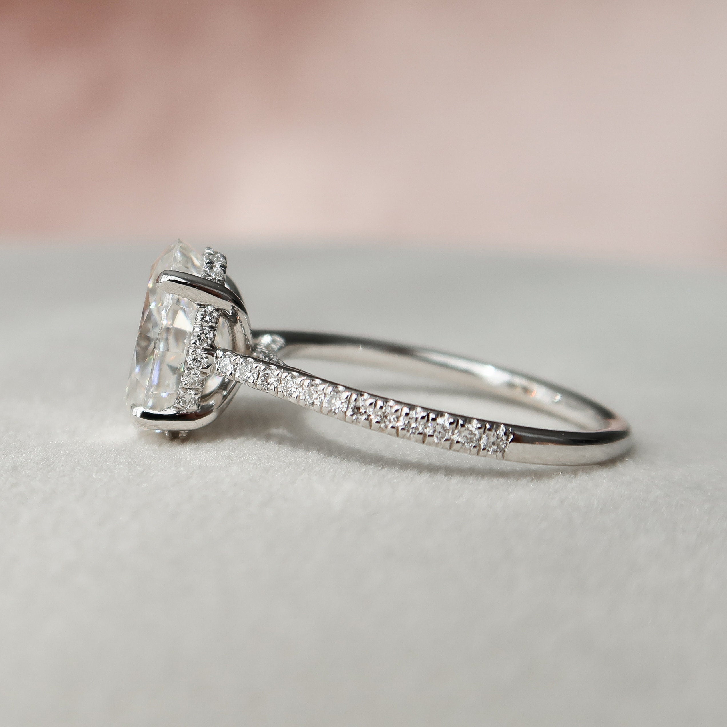 3.0CT Oval Cut Hidden Halo Moissanite Engagement Ring