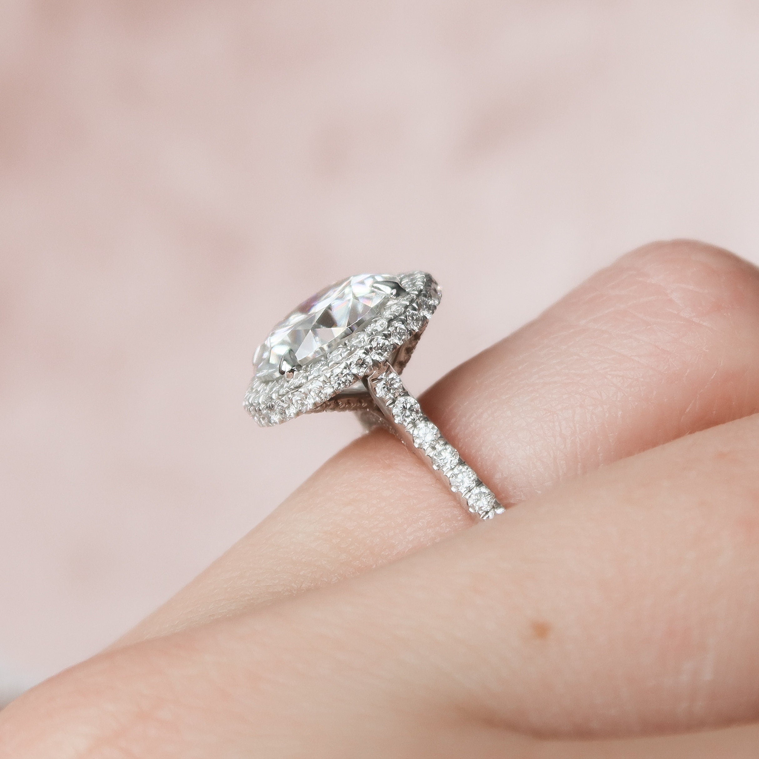 3.50CT Cathedral Set Round Moissanite Diamond Halo Engagement Ring