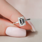 2.0CT Emerald Cut Hidden Halo Moissanite Diamond Four Prong Engagement Ring