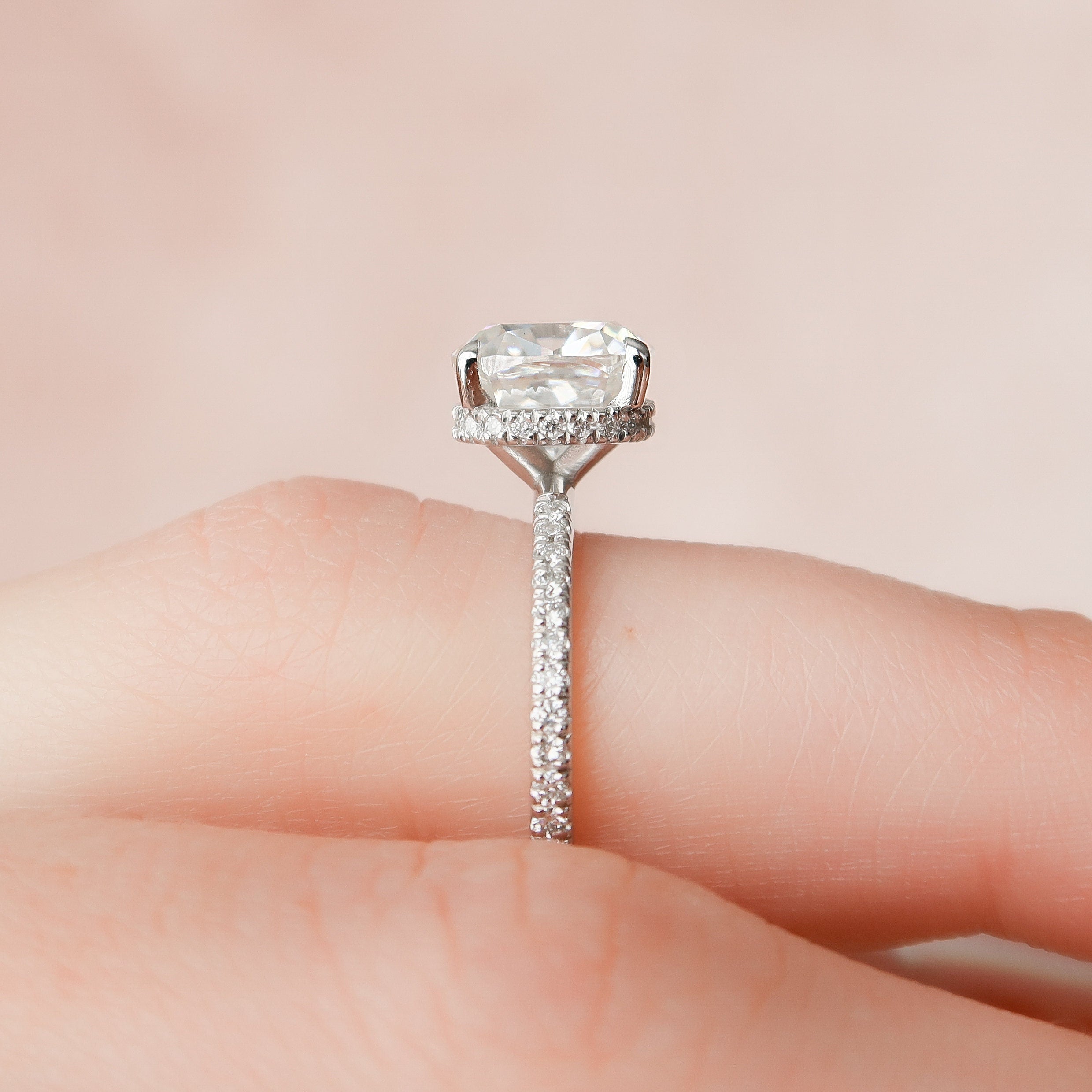 2.50CT Cushion Hidden Halo Moissanite Diamond Pave Engagement Ring