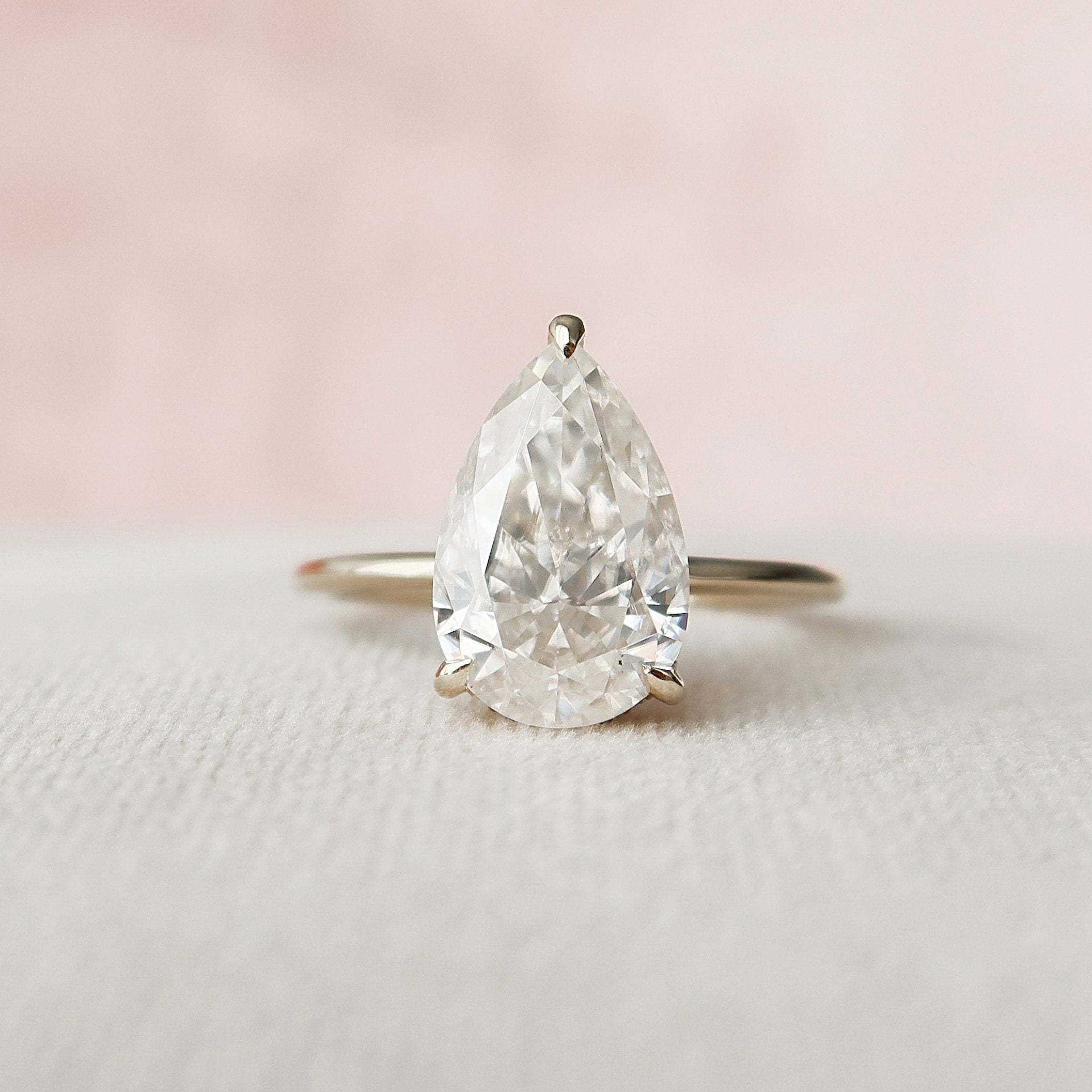 3.0CT Pear Hidden Halo Moissanite Diamond Solitaire Engagement Ring