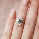 5.0CT Emerald Cut Hidden Halo Moissanite Diamond Solitaire Engagement Ring