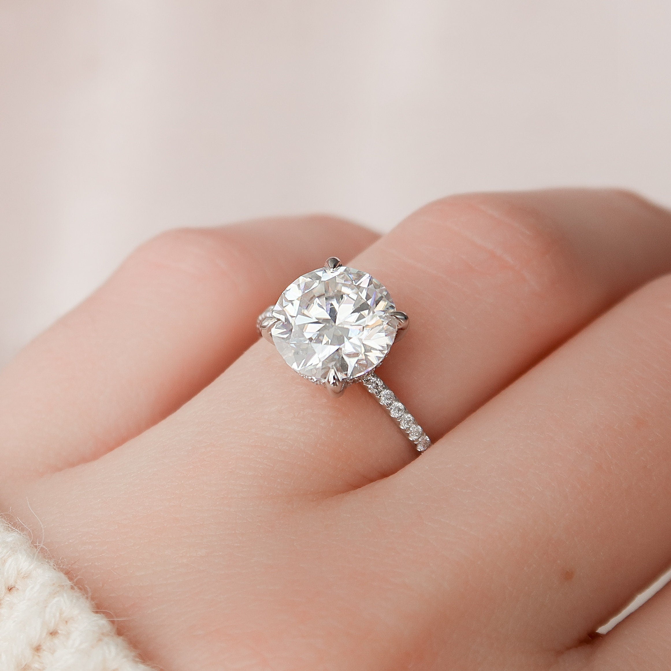 2.50CT Round Pave Moissanite Diamond Hidden Halo Engagement Ring