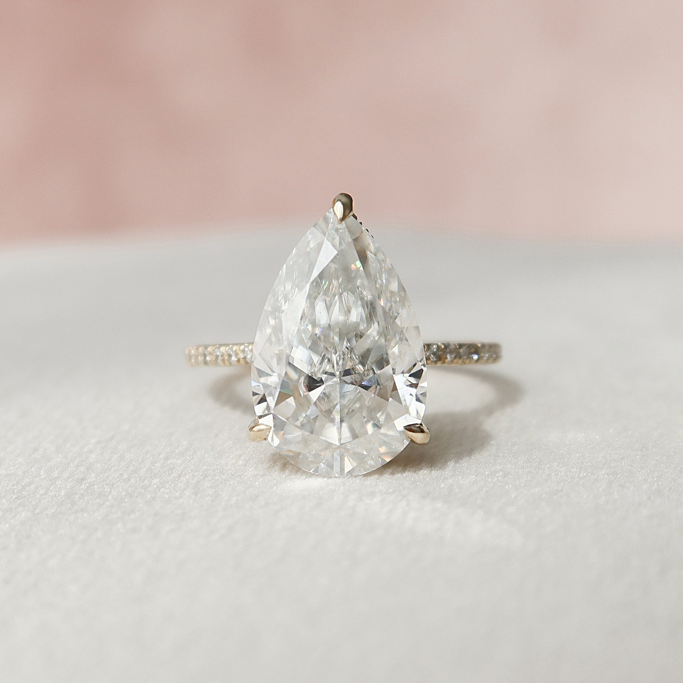 4.50CT Pear Hidden Halo Moissanite Diamond Solitaire Engagement Ring