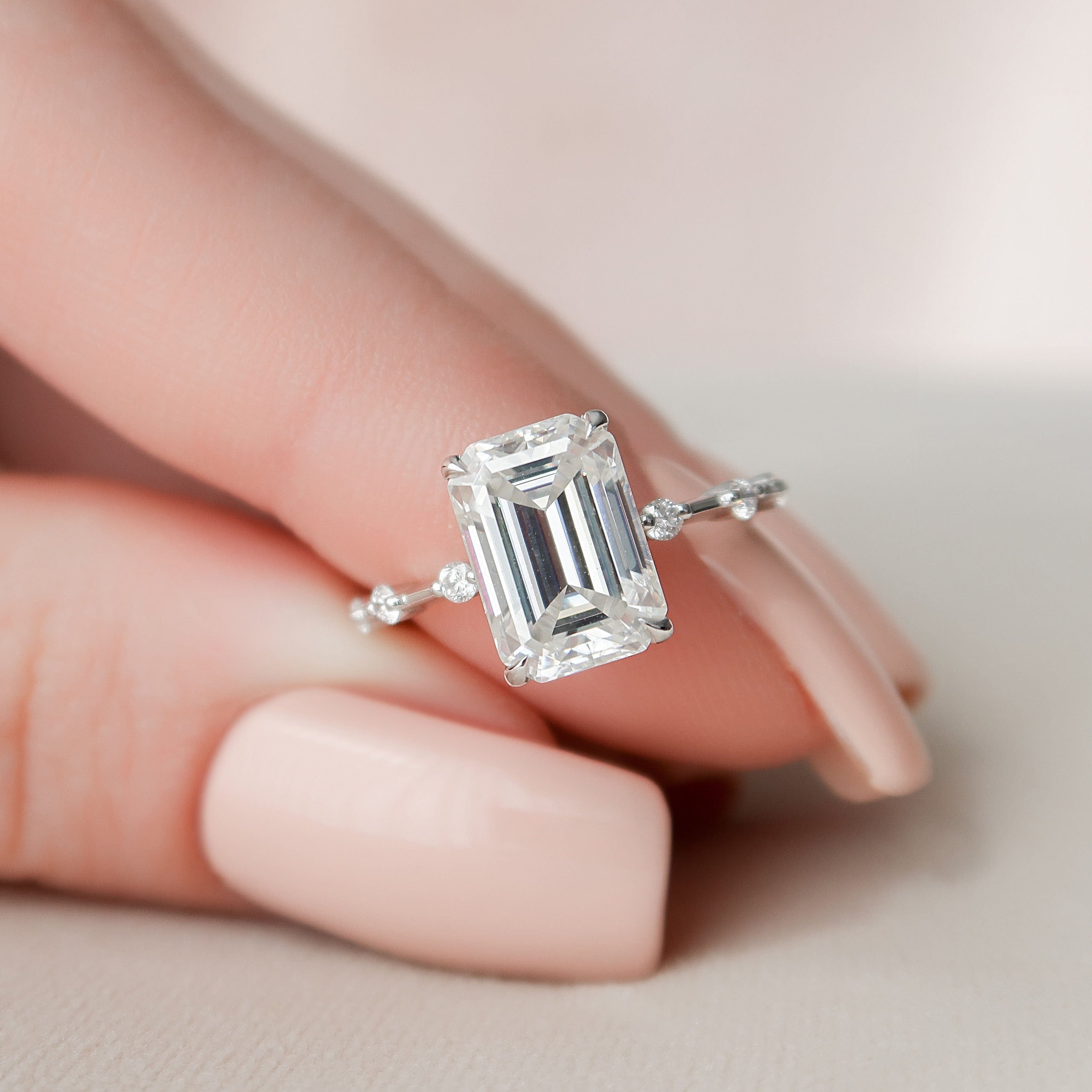 3.0CT Emerald Cut Moissanite Solitaire Engagement Ring