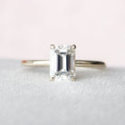 1.50CT Emerald Cut Open Setting Moissanite Diamond Hidden Halo Engagement Ring