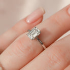 1.50CT Emerald Cut Open Setting Moissanite Diamond Hidden Halo Engagement Ring