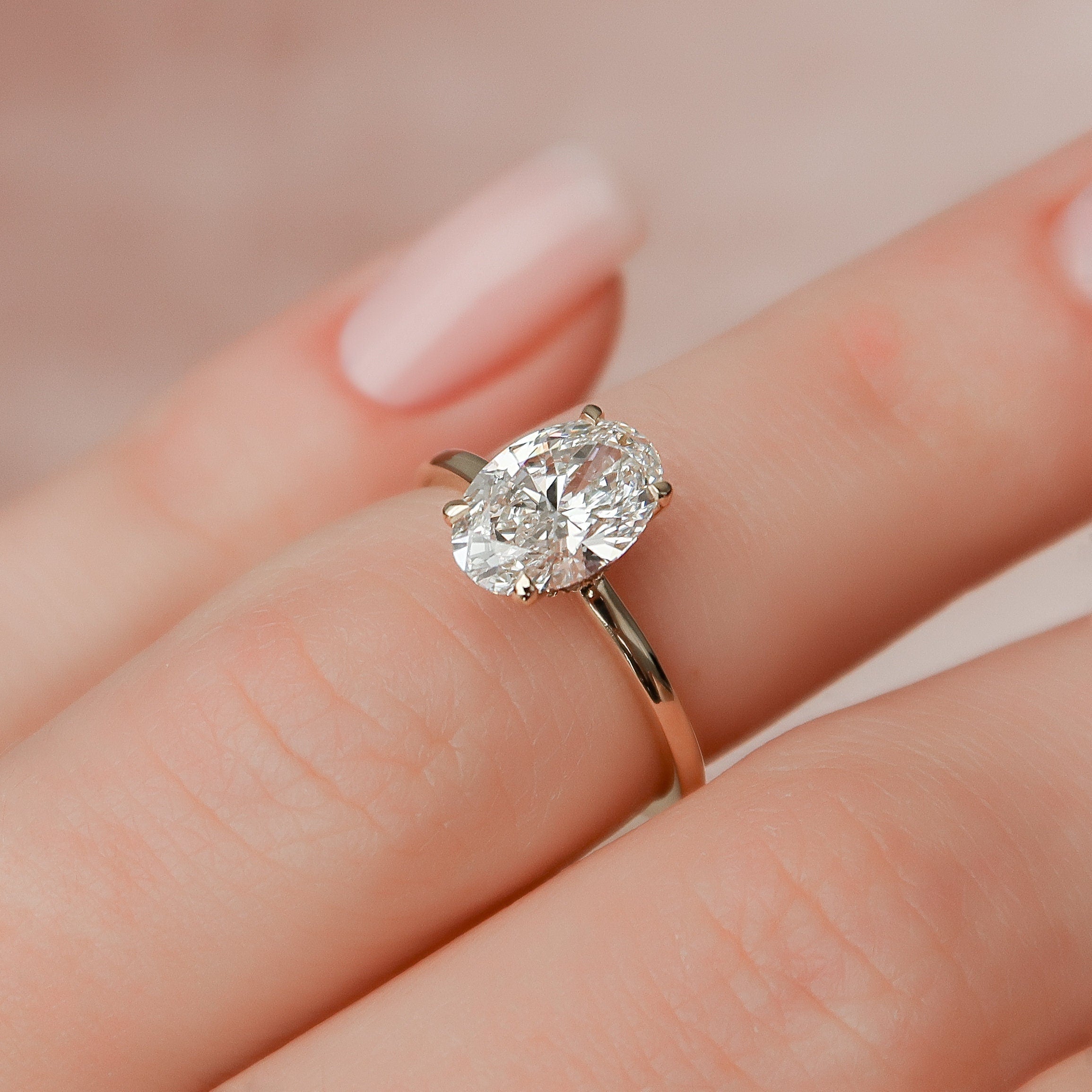 1.50CT Oval Hidden Halo Moissanite Diamond Solitaire Engagement Ring In Solid Gold