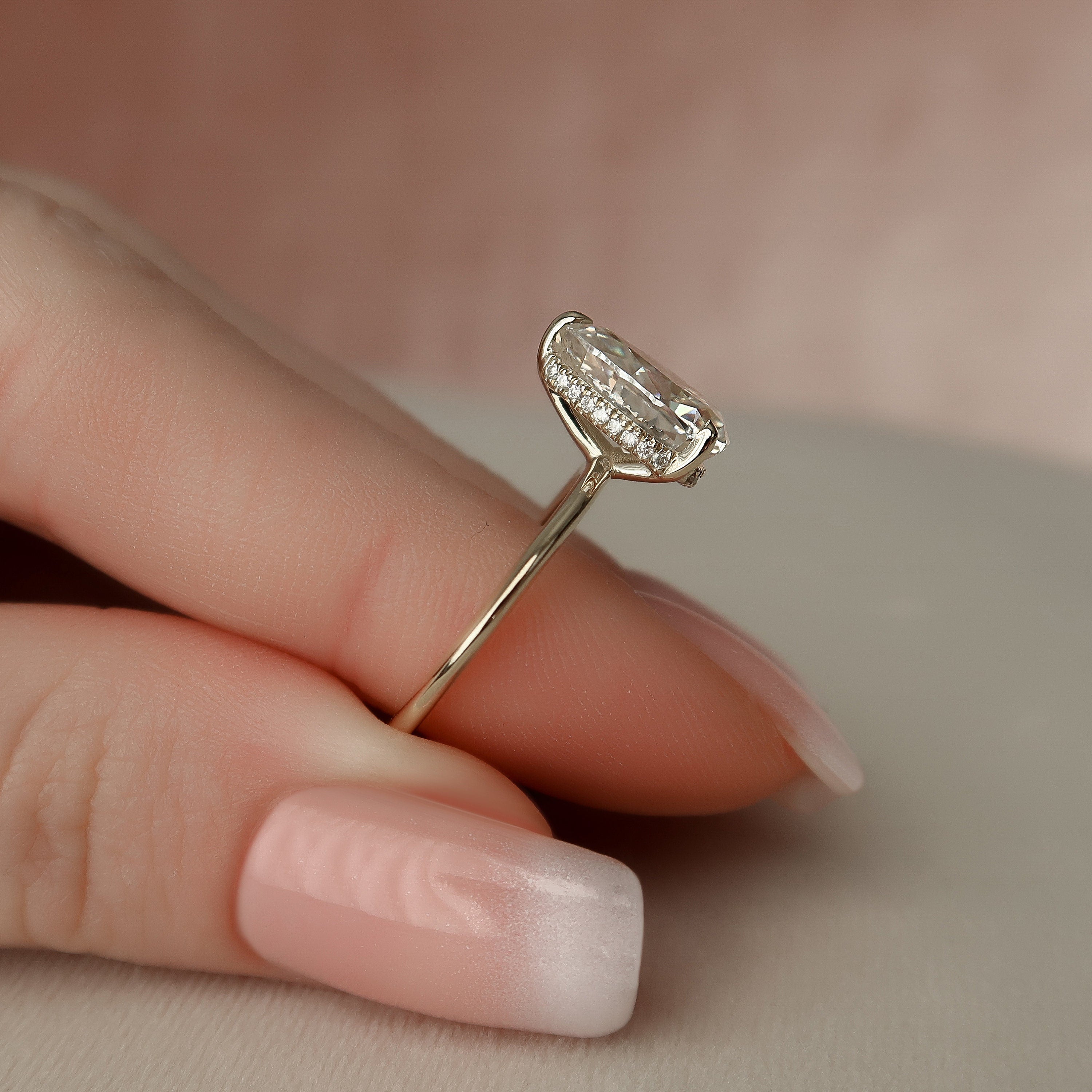 2.0CT Pear Hidden Halo Moissanite Diamond Solitaire Engagement Ring