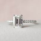 1.50CT Emerald Cut Hidden Halo Moissanite Diamond Pave Engagement Ring