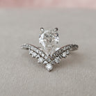 1.50CT Pear Moissanite Diamond Chevron Engagement Ring In Solid Gold 