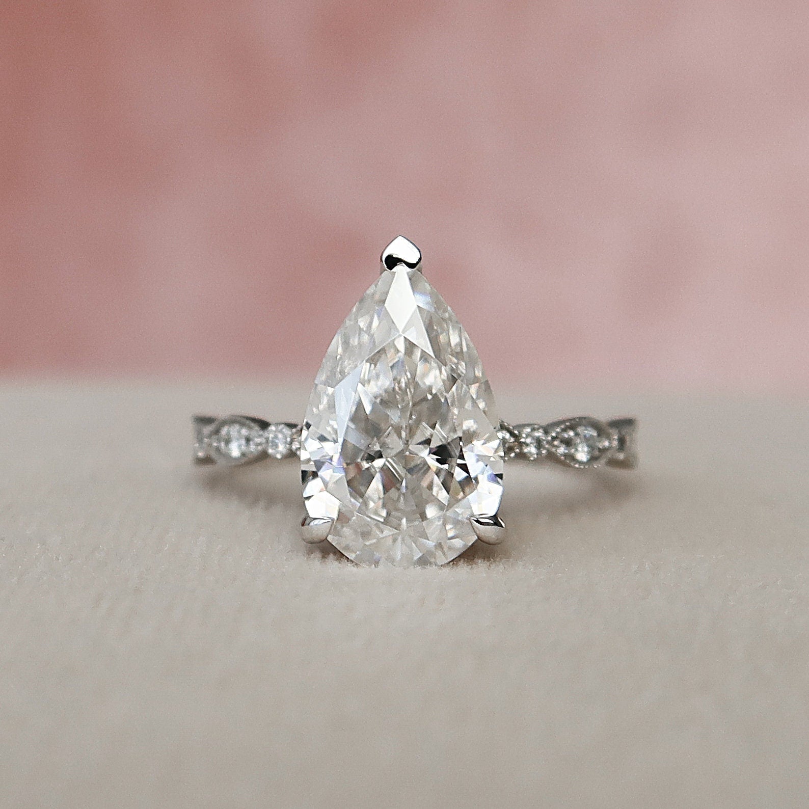 3.0CT Pear Cut Moissanite Diamond Vintage Pave Engagement Ring In Solid Gold