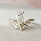 1.50CT Pear Moissanite Diamond Chevron Engagement Ring In Solid Gold 