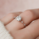 1.0CT Round Petite Pave Moissanite Diamond Engagement Ring In Solid Gold