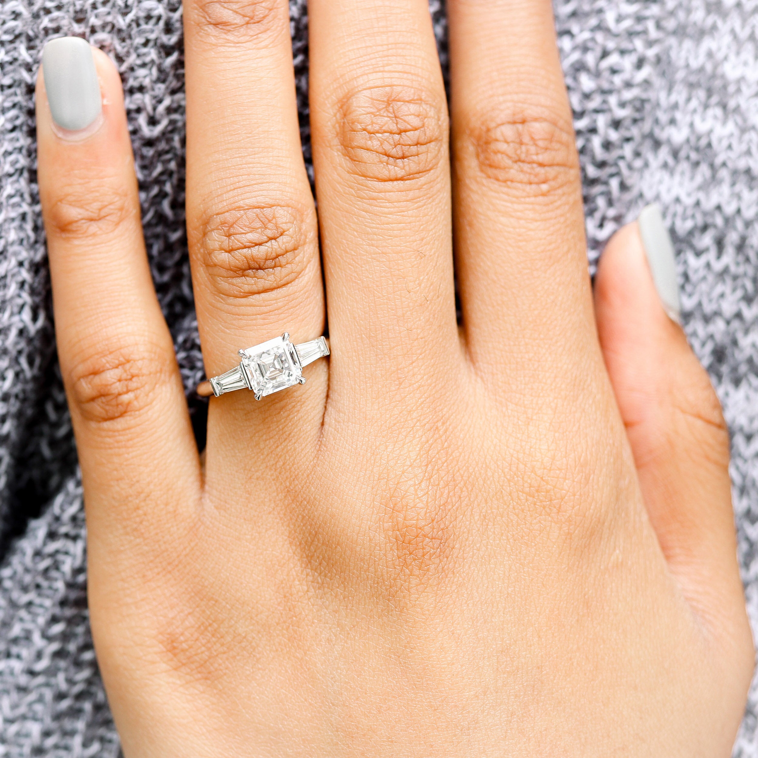 1.75CT Asscher Three Stone Moissanite Diamond Solitaire Engagement Ring