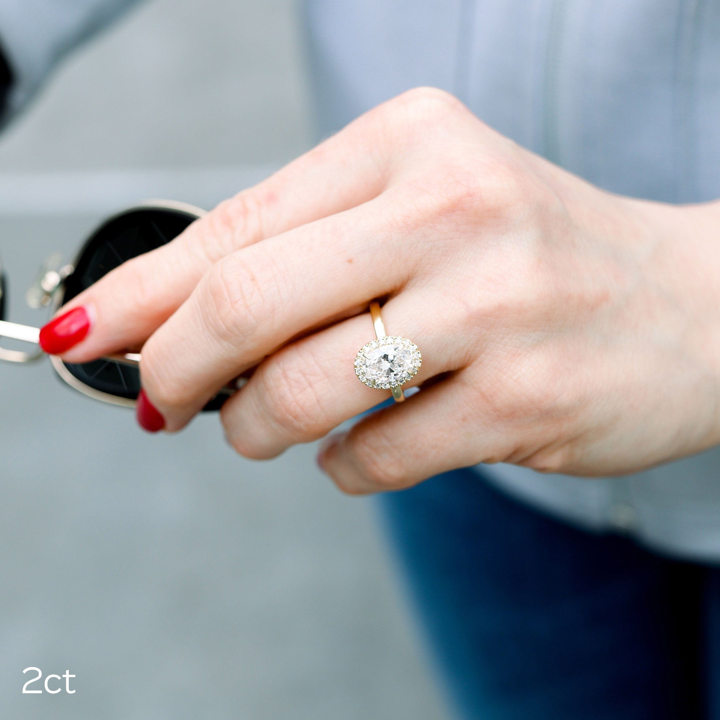 2.0CT Cathedral Set Oval Moissanite Diamond Halo Engagement Ring For Her