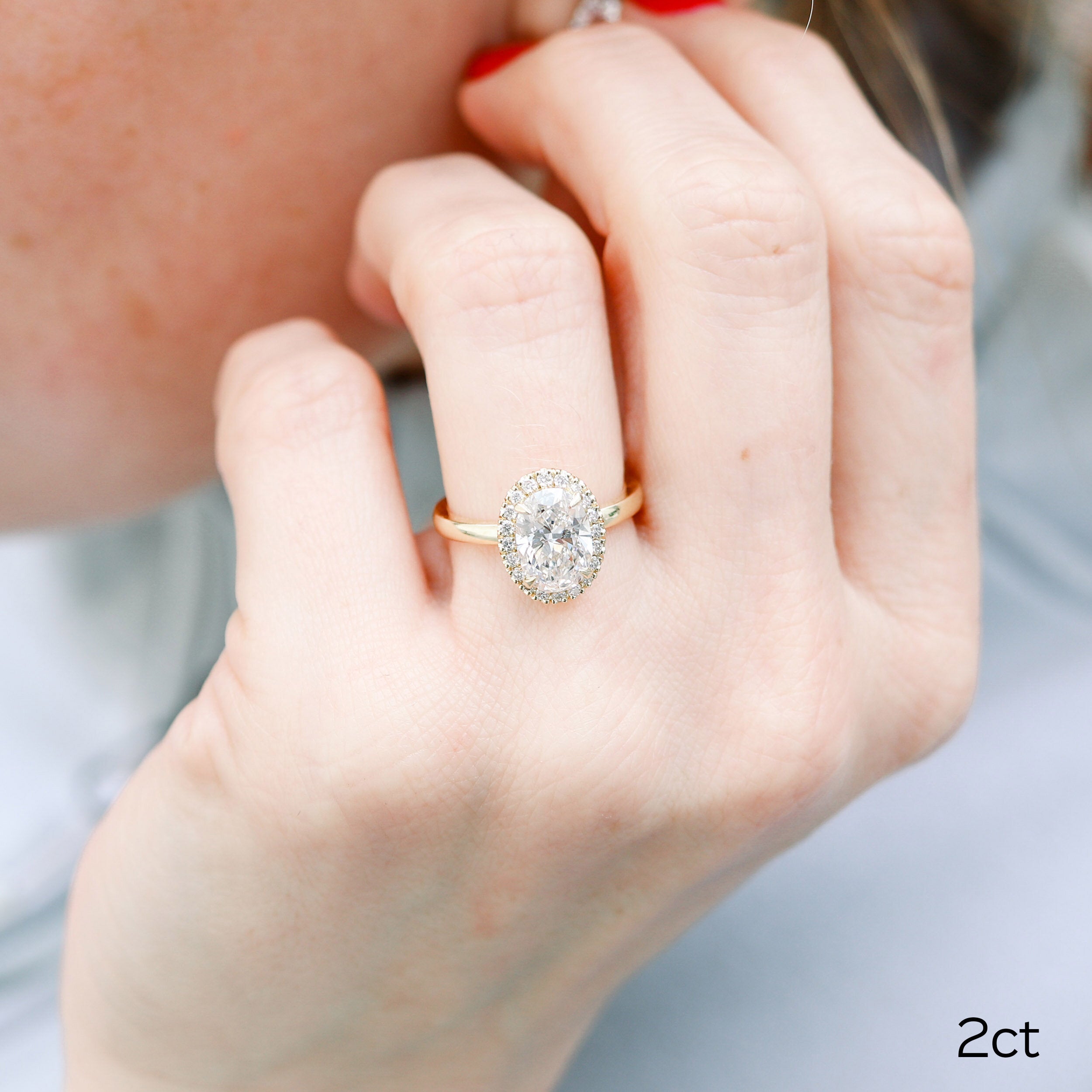 2.0CT Cathedral Set Oval Moissanite Diamond Halo Engagement Ring For Her