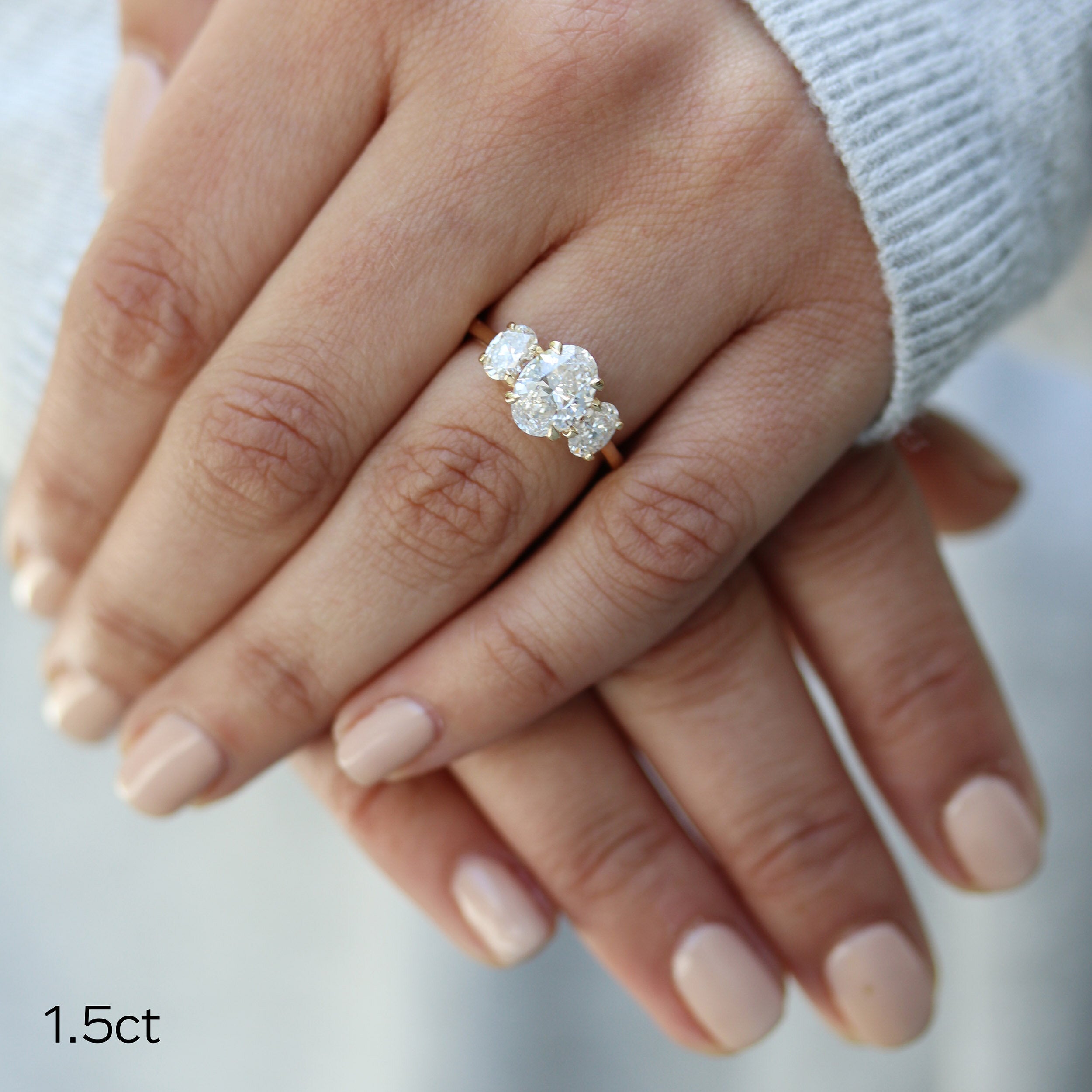 1.50CT Oval Three Stone Moissanite Diamond Solitaire Engagement Ring For Women