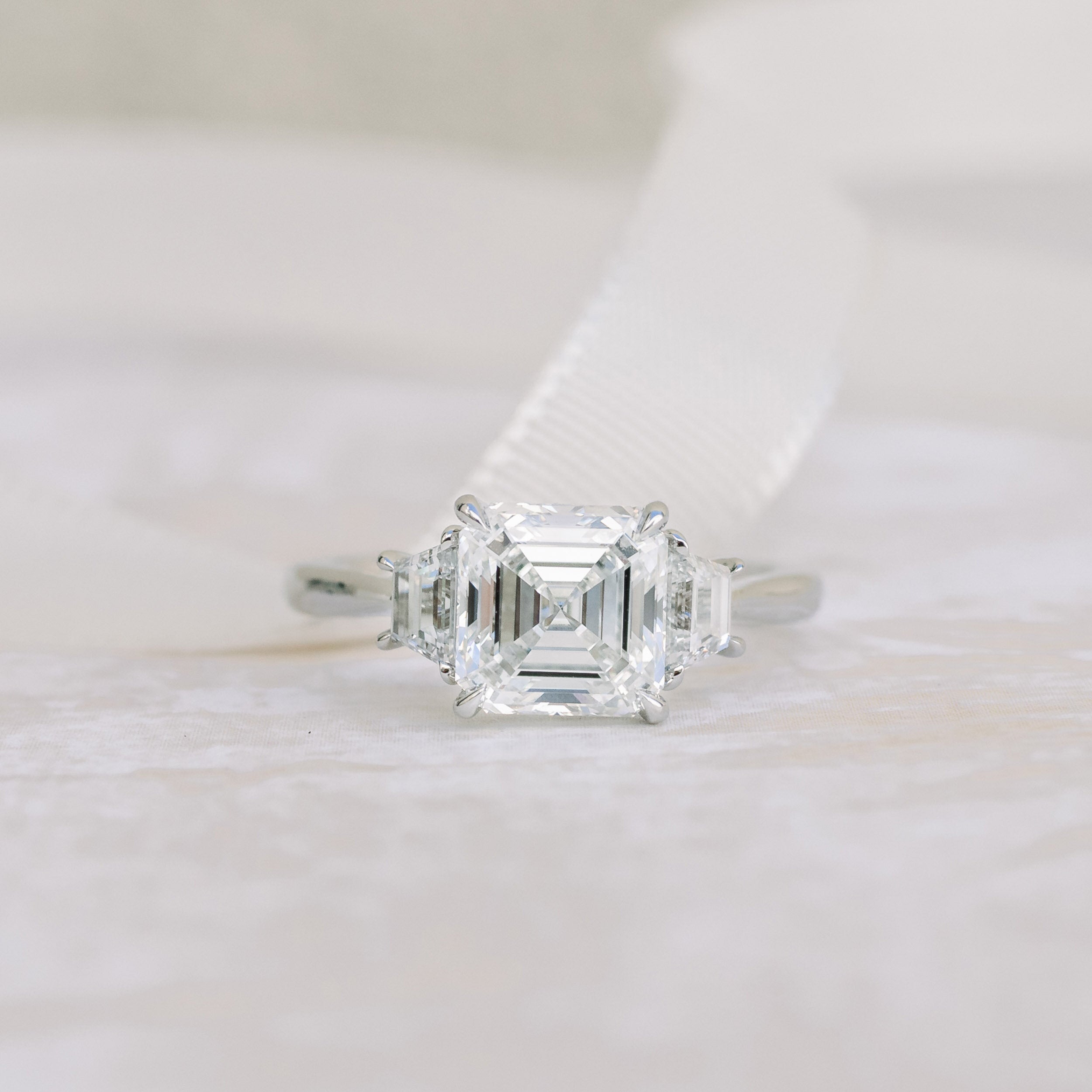 2.0CT Asscher Three Stone Moissanite Diamond Solitaire Engagement Ring