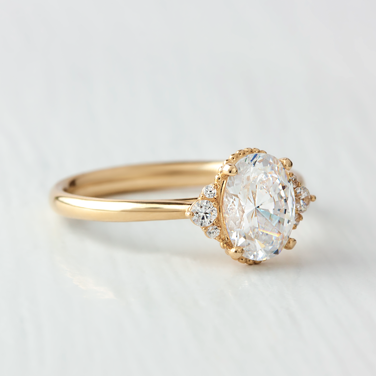 1.33CT Oval Cluster Moissanite Diamond Solitaire Engagement Ring In Solid Gold